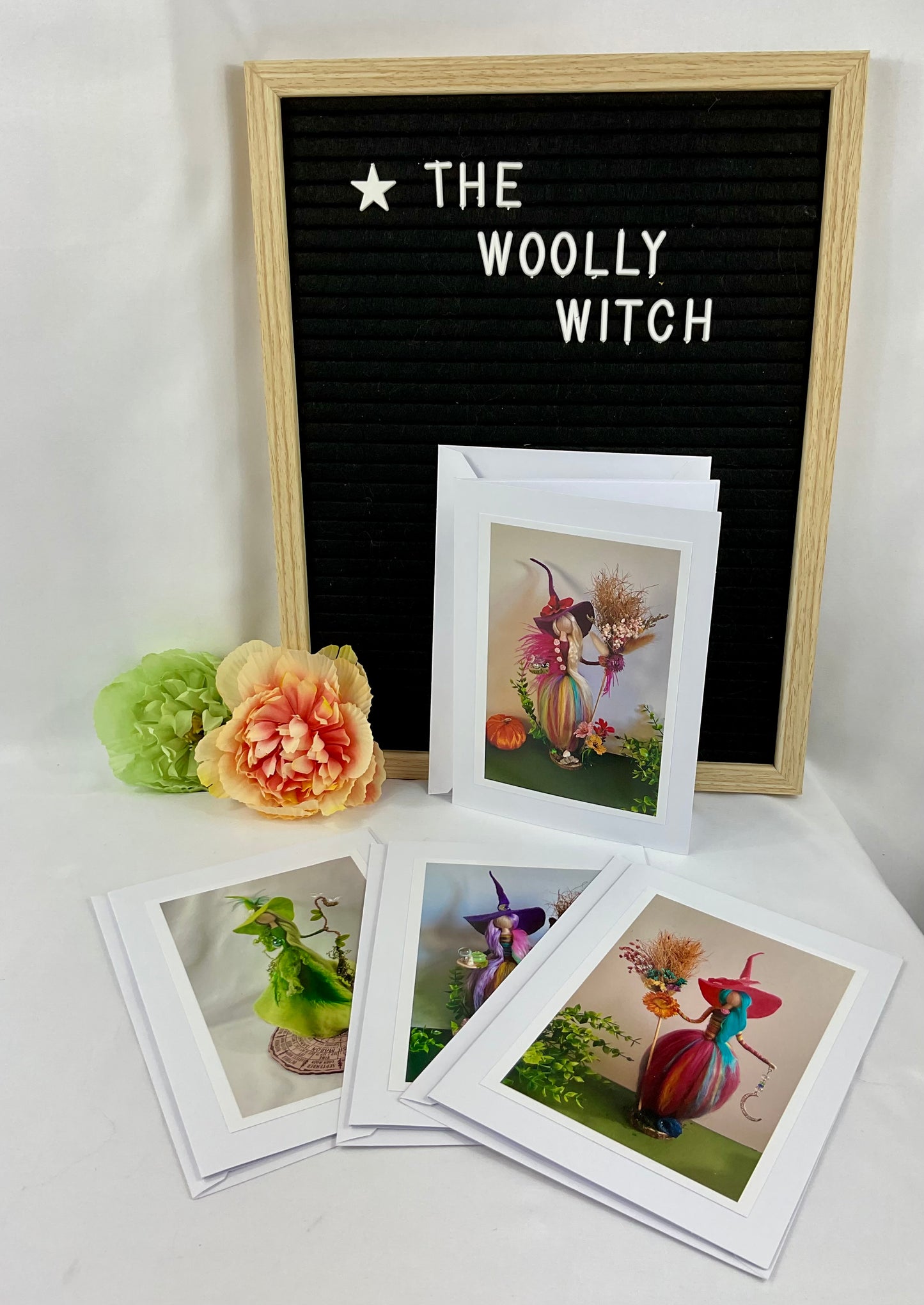 Woolly witch photograph cards x 4