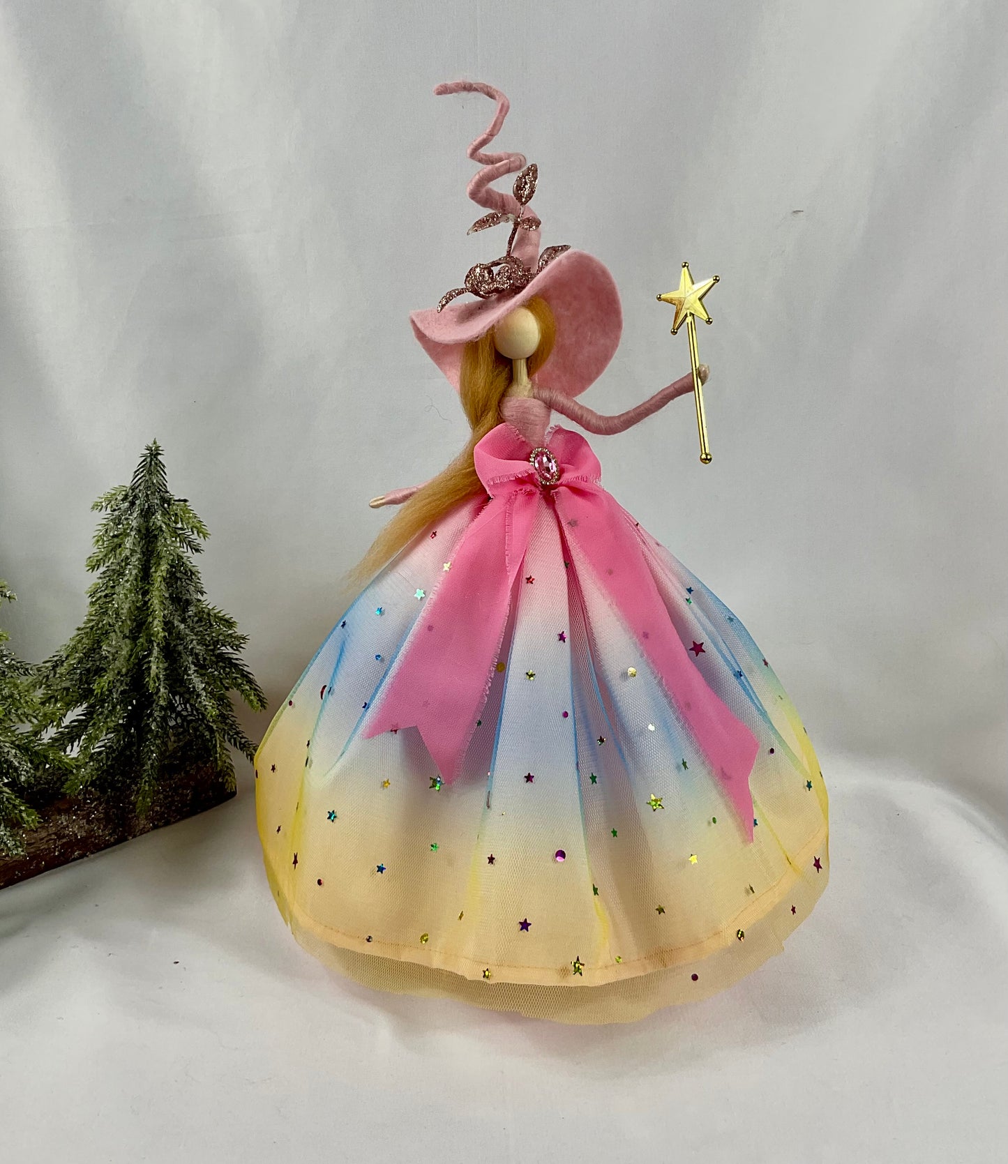 Rainbow tree topper fairy witch