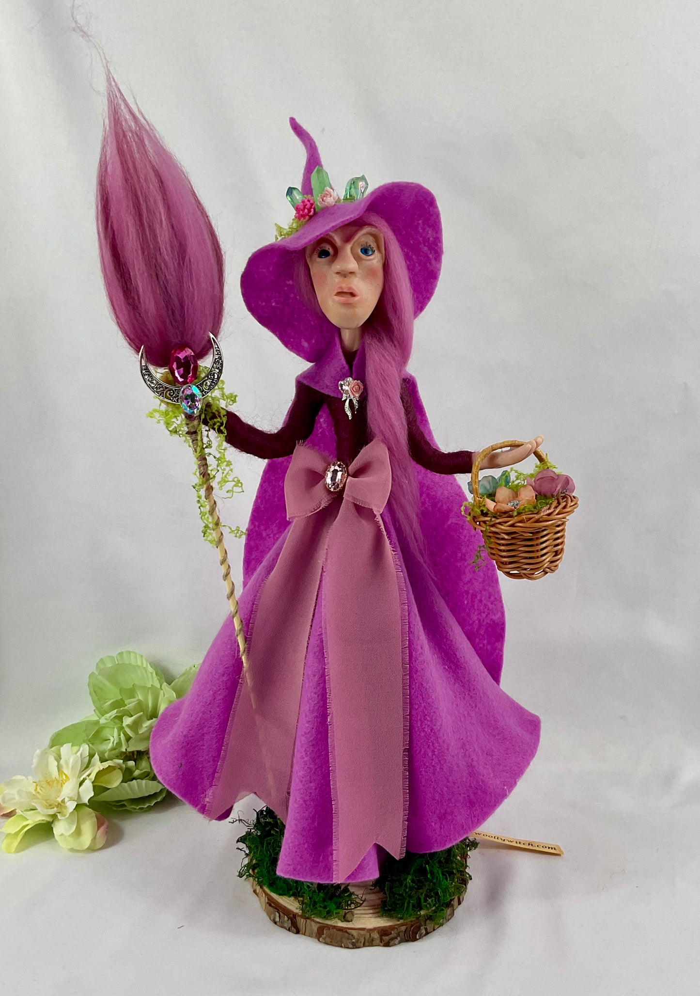 Pink fimo faced witch