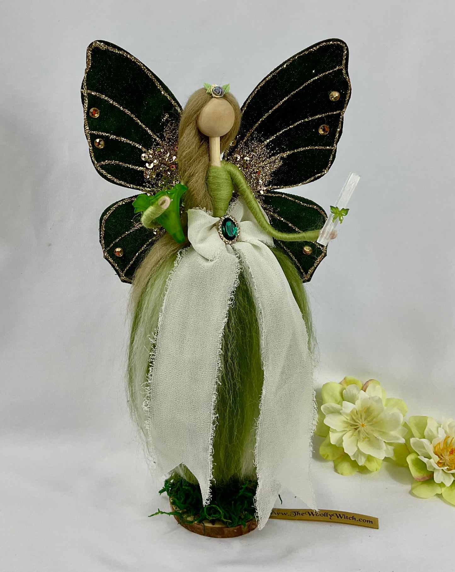 Green selenite and amethyst fairy