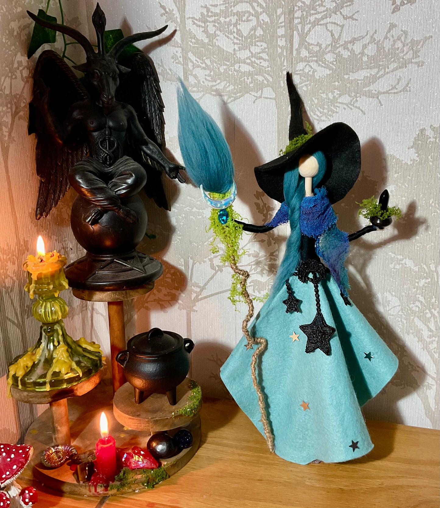 Teal and black witch