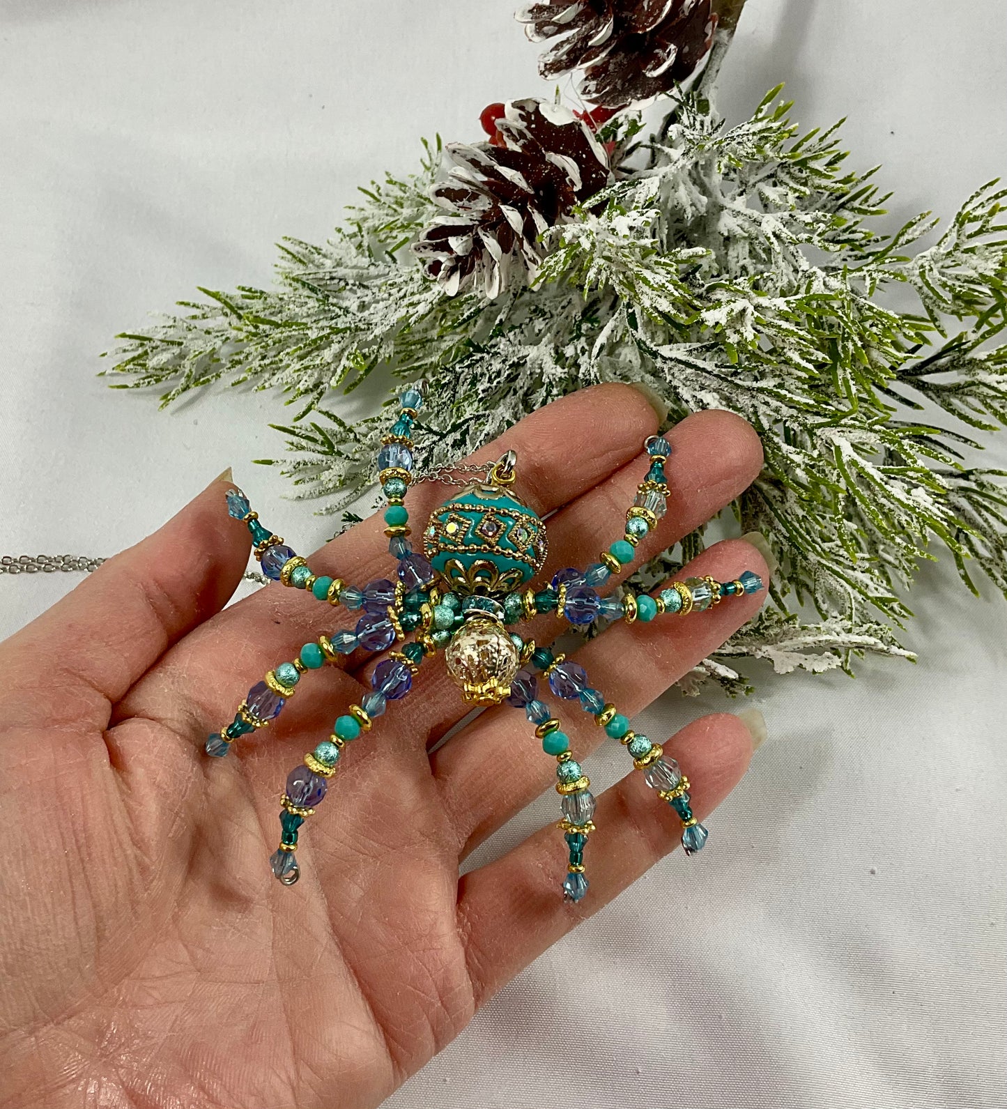 Blue beaded Christmas spider