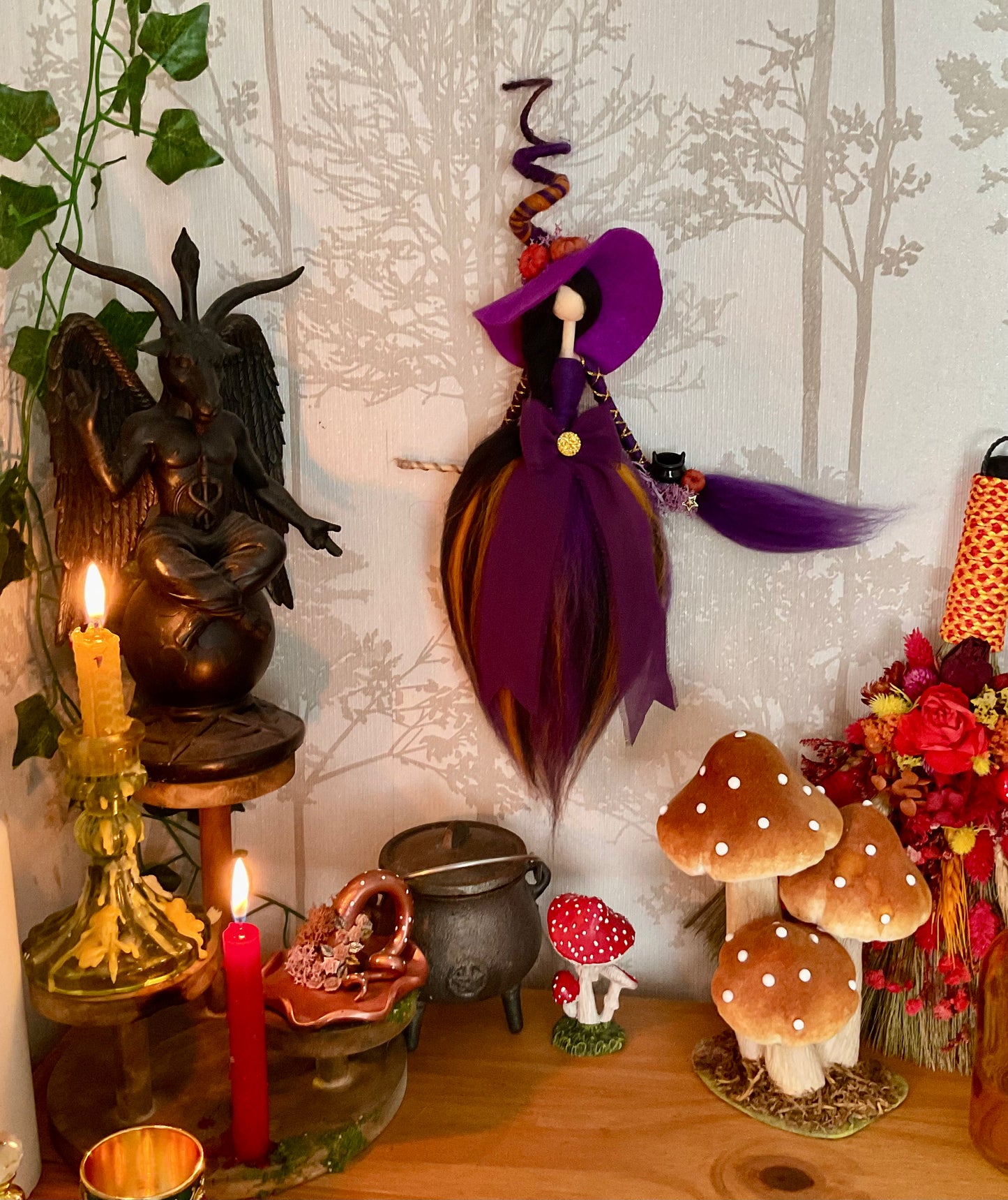Purple flying witch