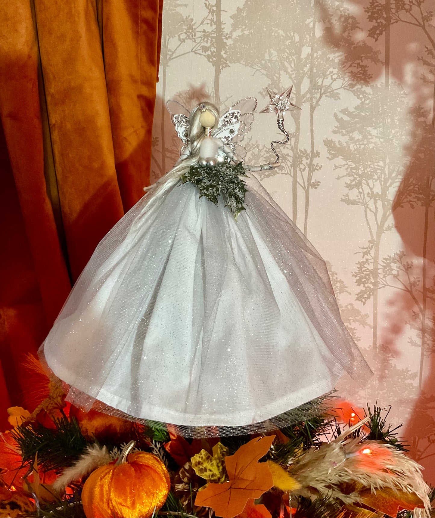 White and silver Xmas fairy topper
