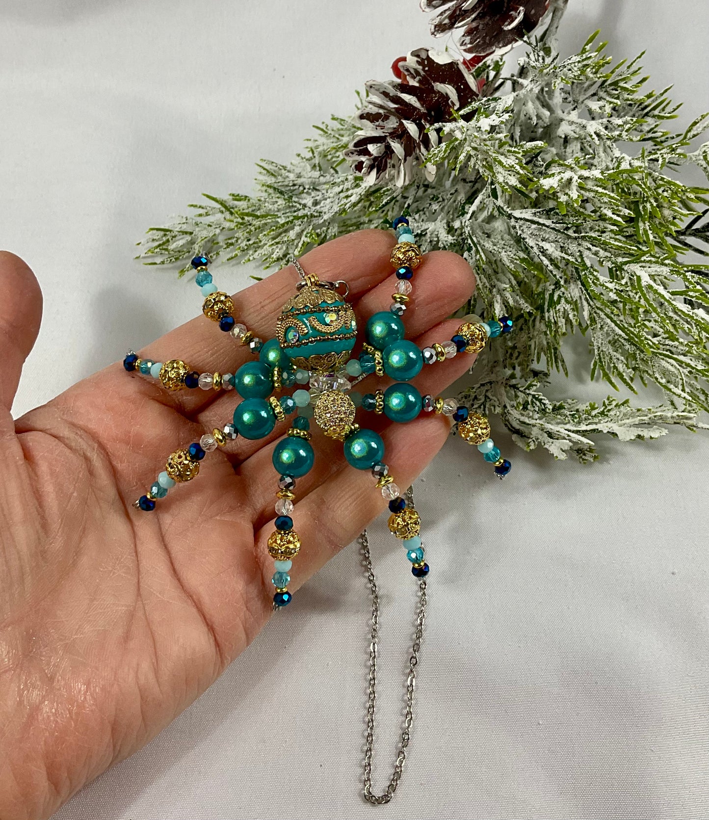 Cat eye and Austrian crystal beaded spider