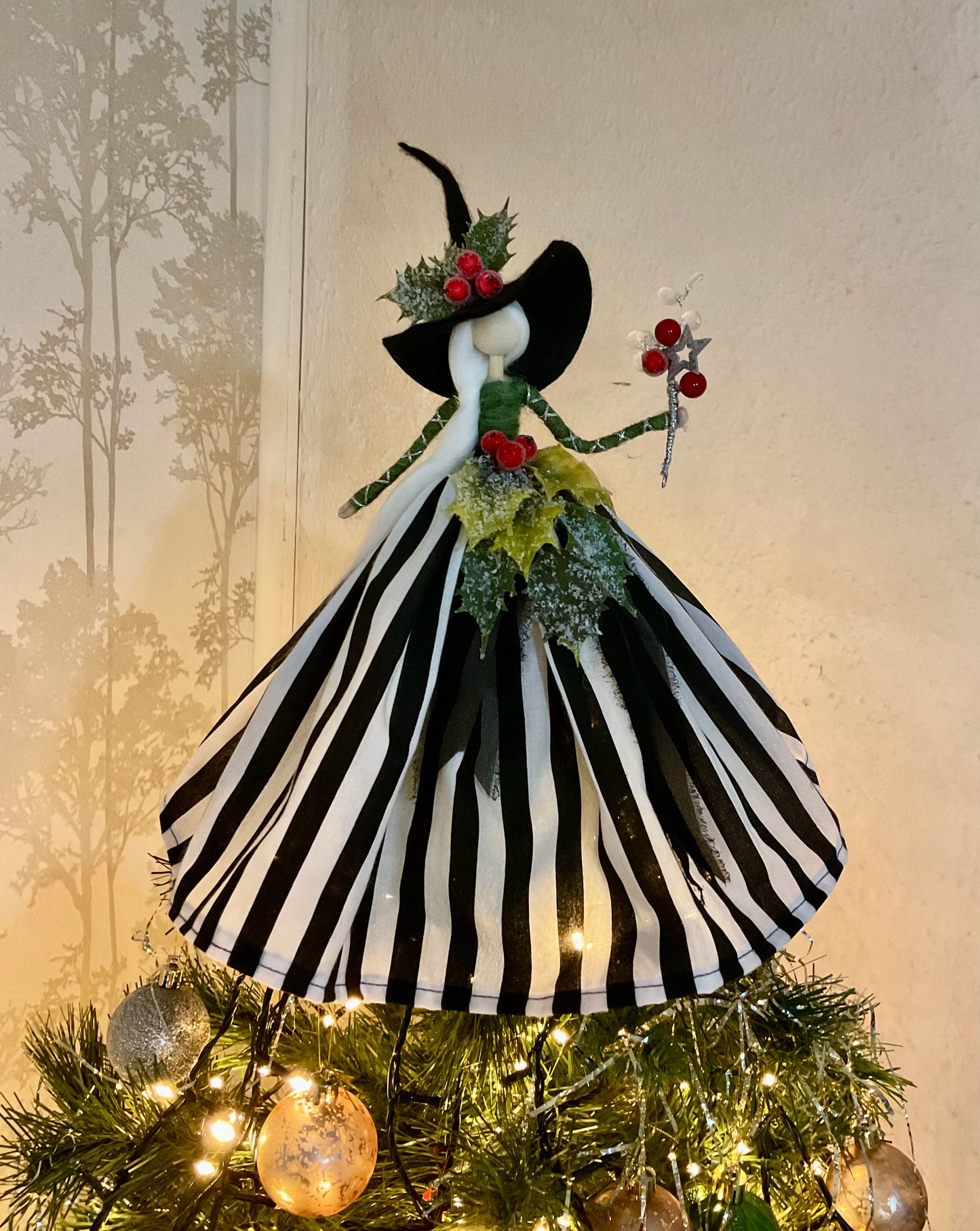 Holly berry witch tree topper