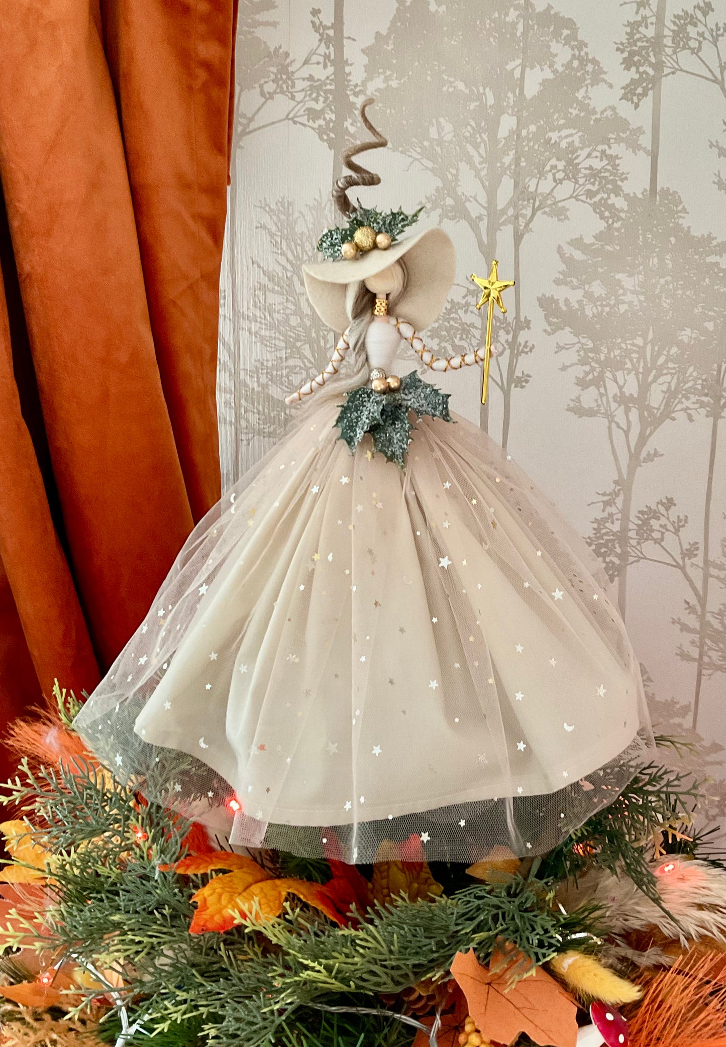 Cream and gold witch topper