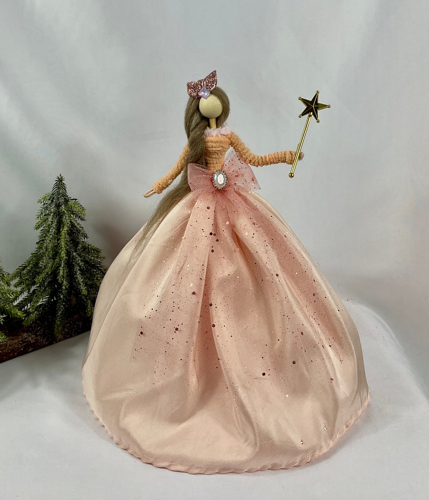 Peachy pink satin fairy tree topper