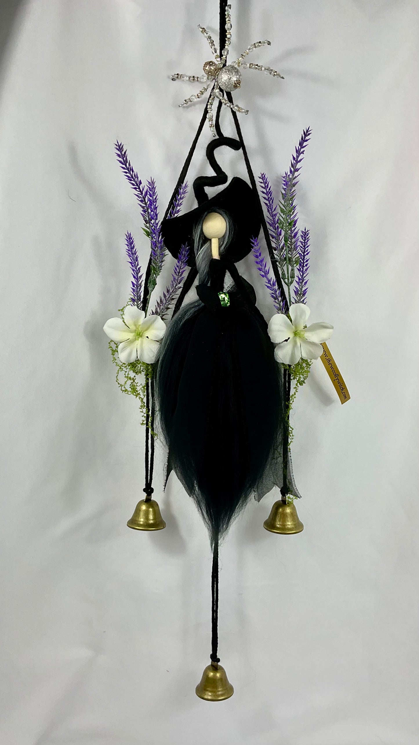 Woolly witch bells with beaded spider