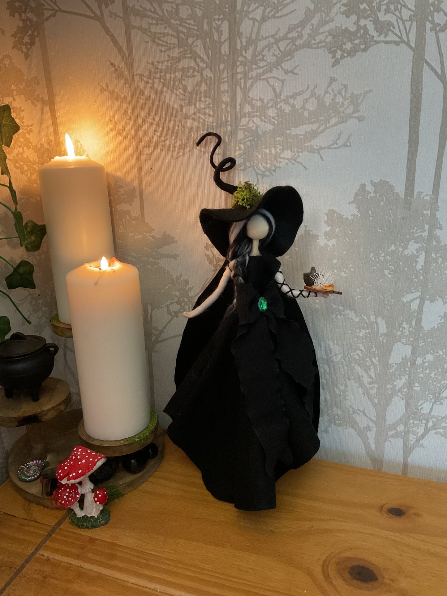 Black and white witch with cape