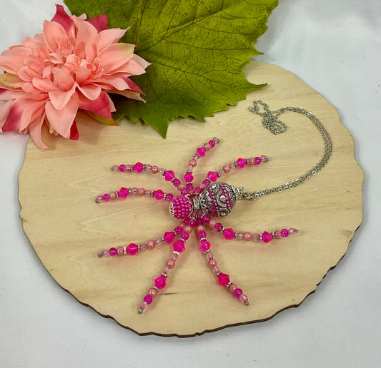 Pink and silver beaded spider PS2