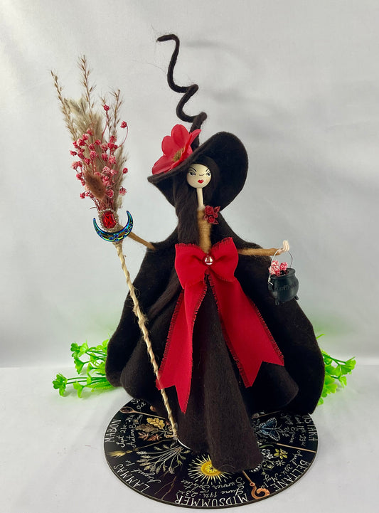Brown and red witch with display disk