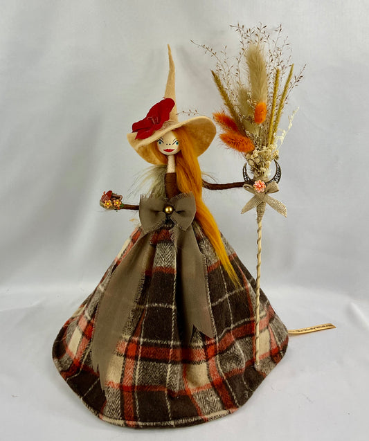 Brown  tartan fabric dolly witch