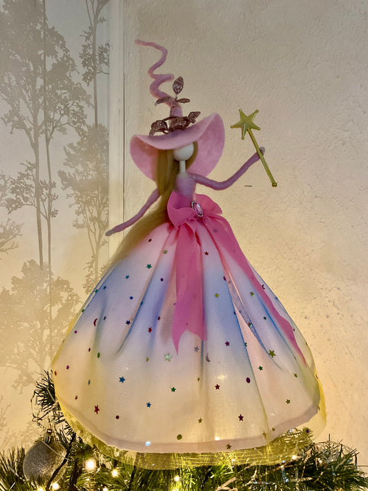 Rainbow tree topper fairy witch