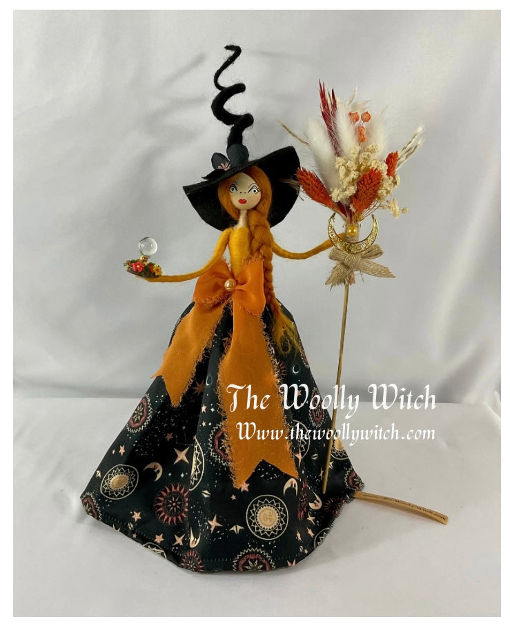 Sun, moon and stars fabric dolly witch