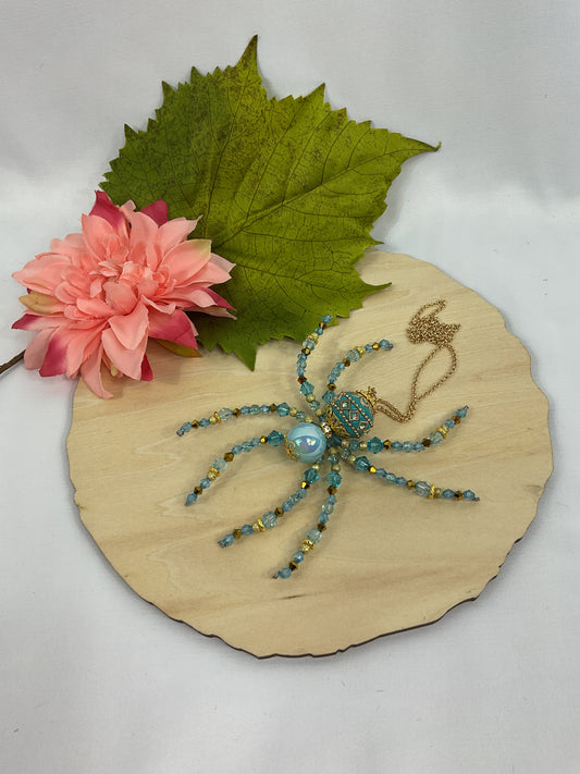 Blue and gold beaded spider GB1