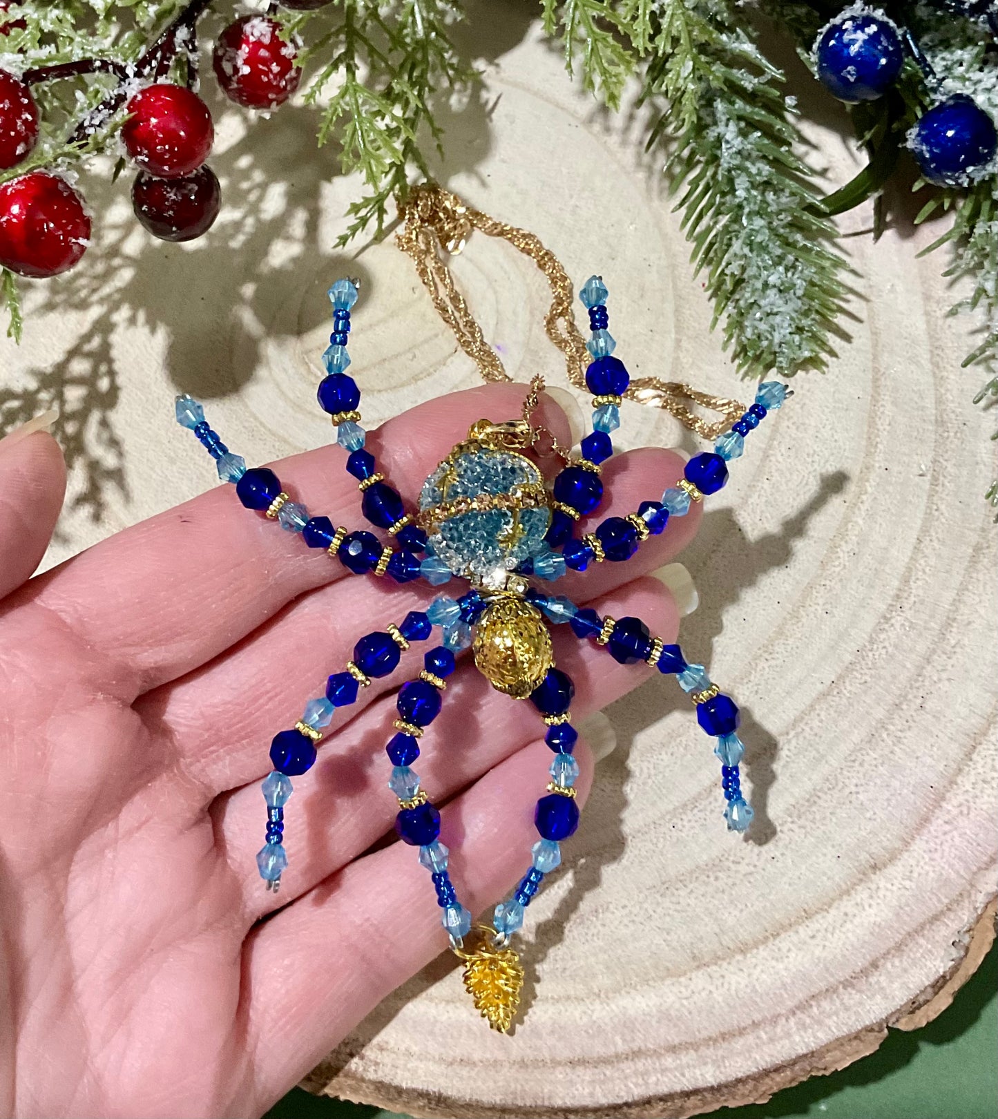 Blue sugar beaded spider