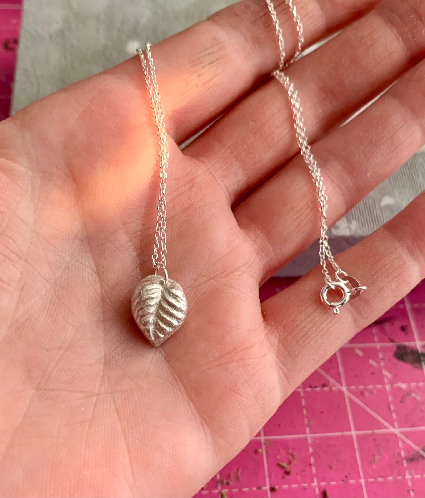 Sterling silver leaf pendant necklace