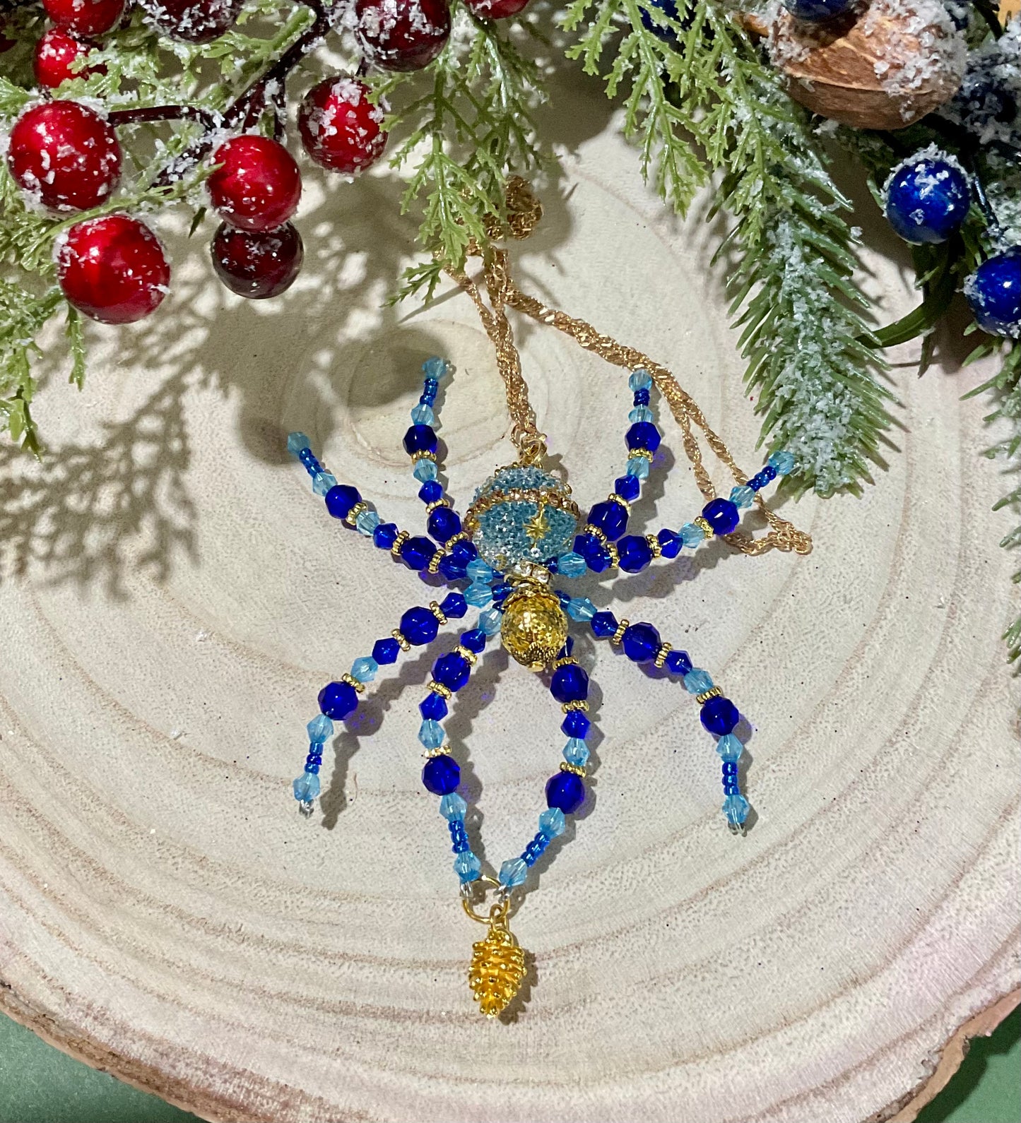 Blue sugar beaded spider