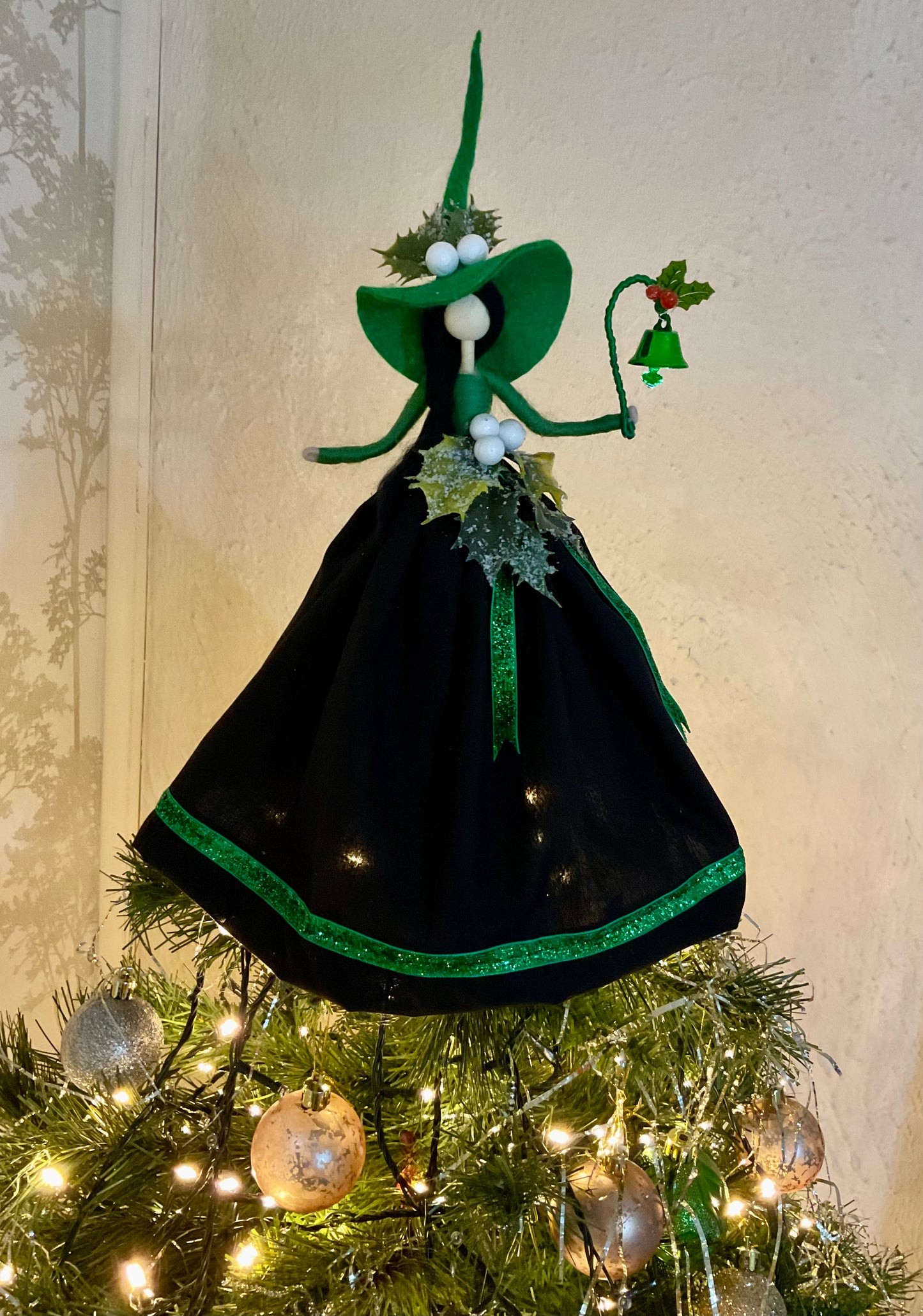 Black and green tree topper witch