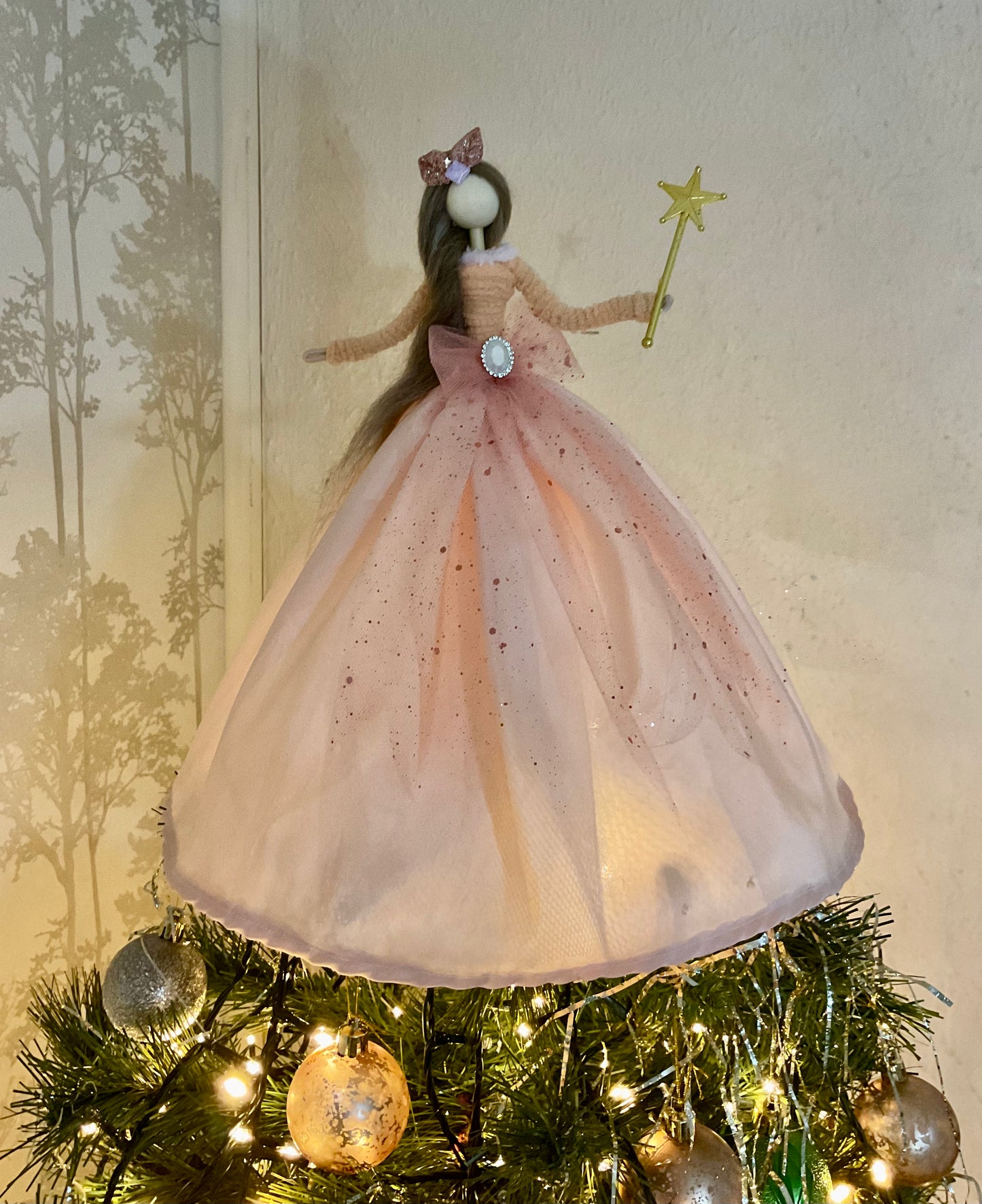 Peachy pink satin fairy tree topper