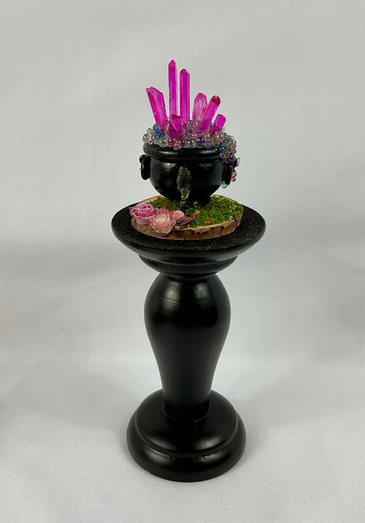 Moldavite and pink crystal bubbling cauldron