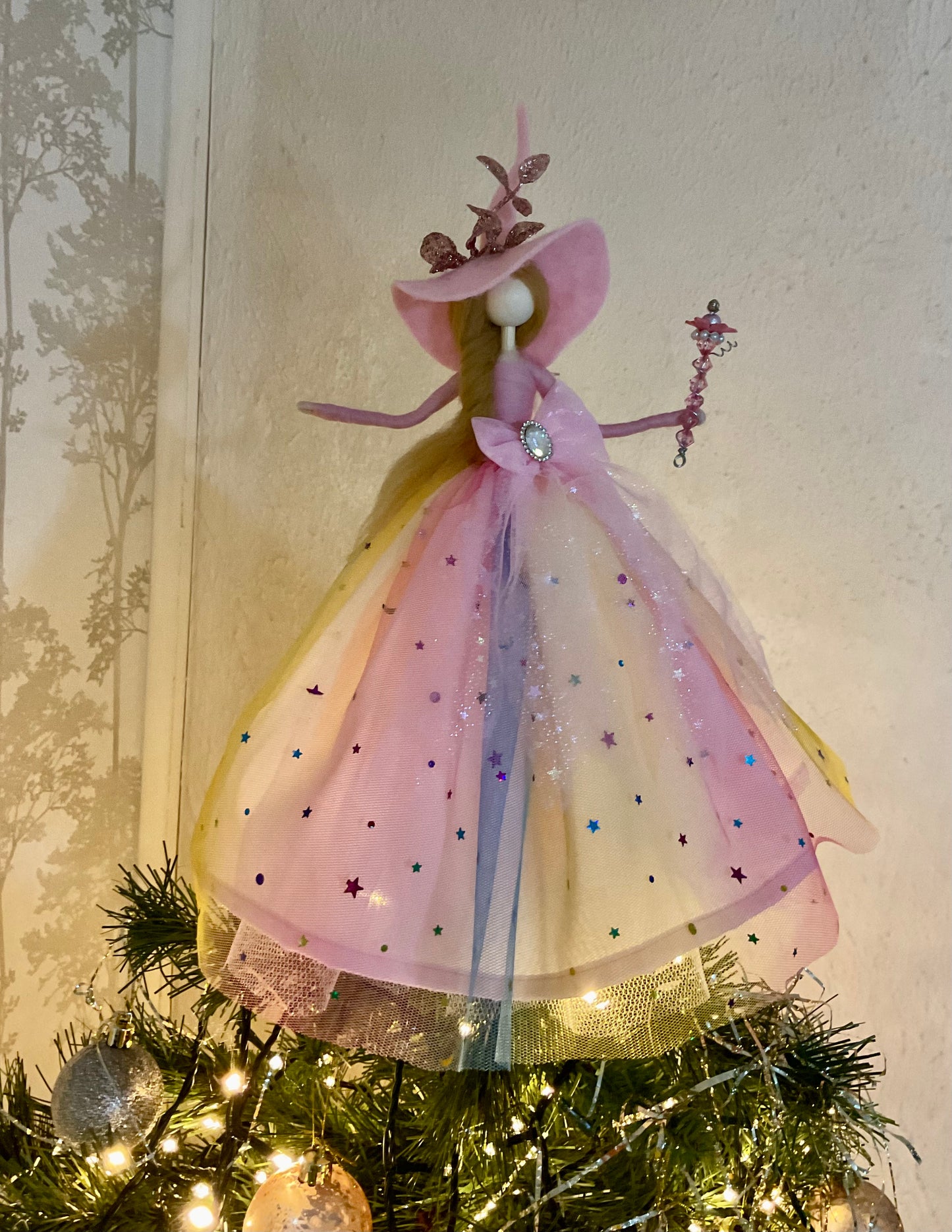 Rainbow witch tree topper
