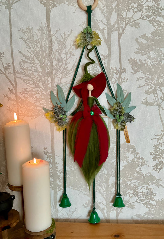 Green Xmas woolly witch bells