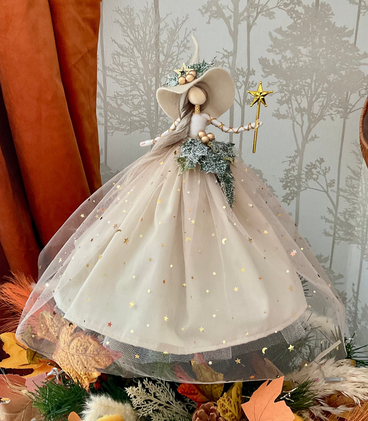 Cream and gold witch topper
