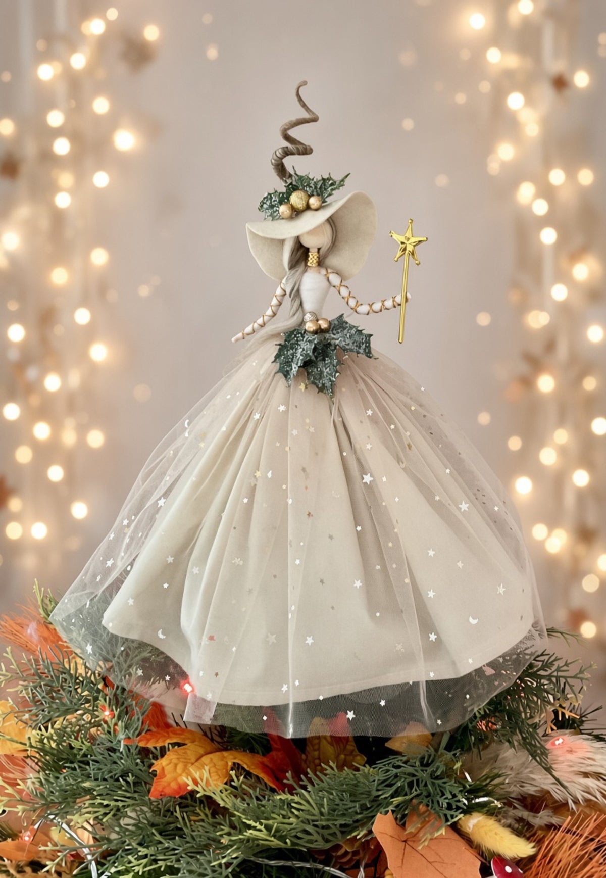 Cream and gold witch topper