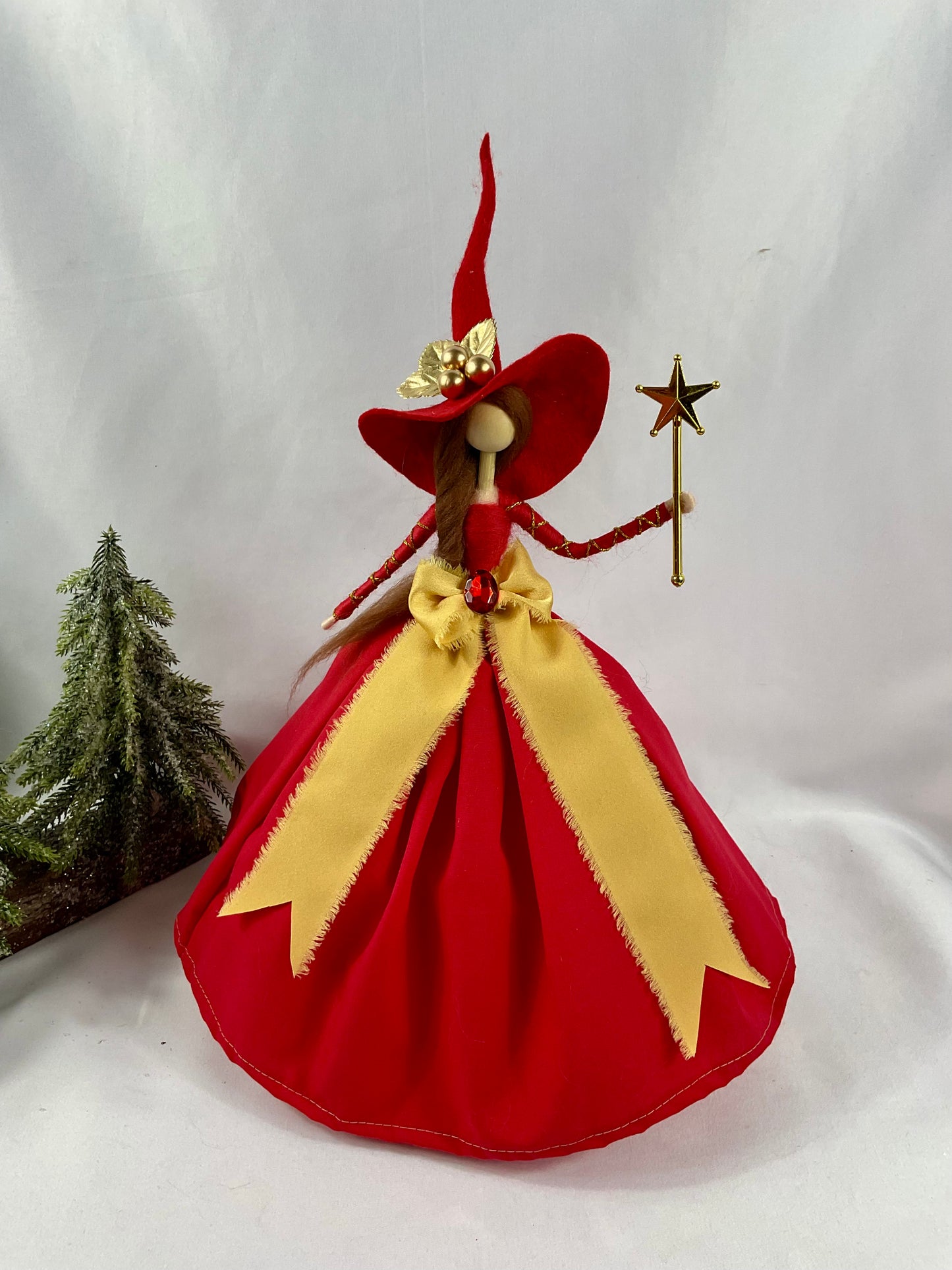 Red and gold witch topper