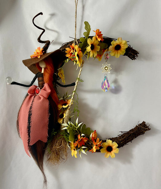 Wicker moon with woolly witch