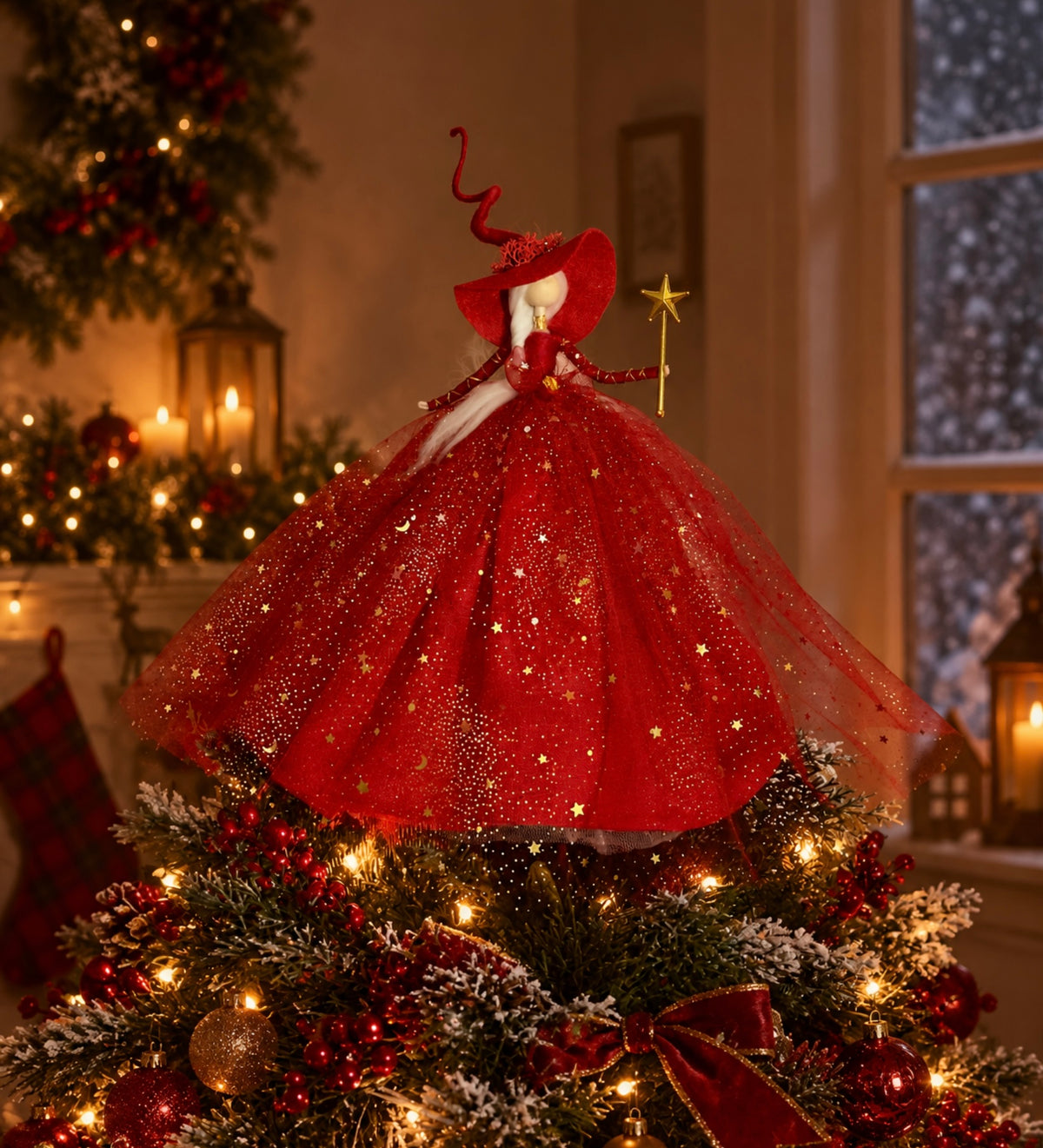 Red and gold witch topper