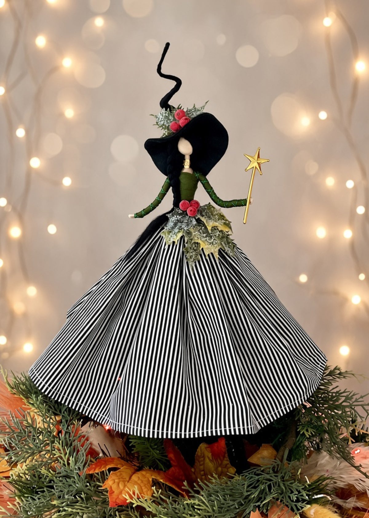 Black and white striped witch topper
