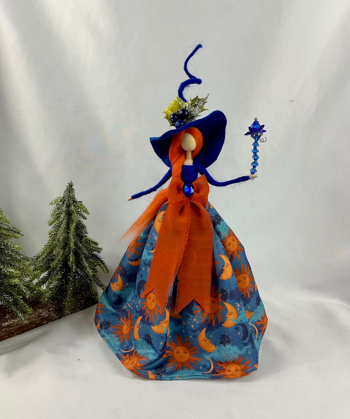 Blue sun and moon witch tree topper