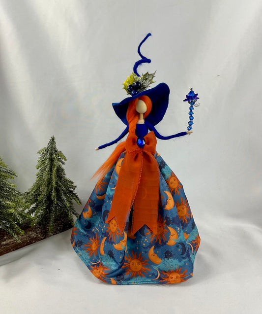 Blue sun and moon witch tree topper