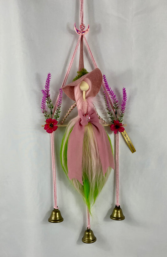 Pink and green woolly witch bells