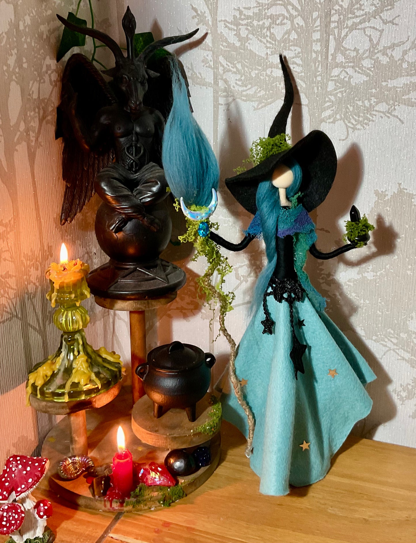 Teal and black witch