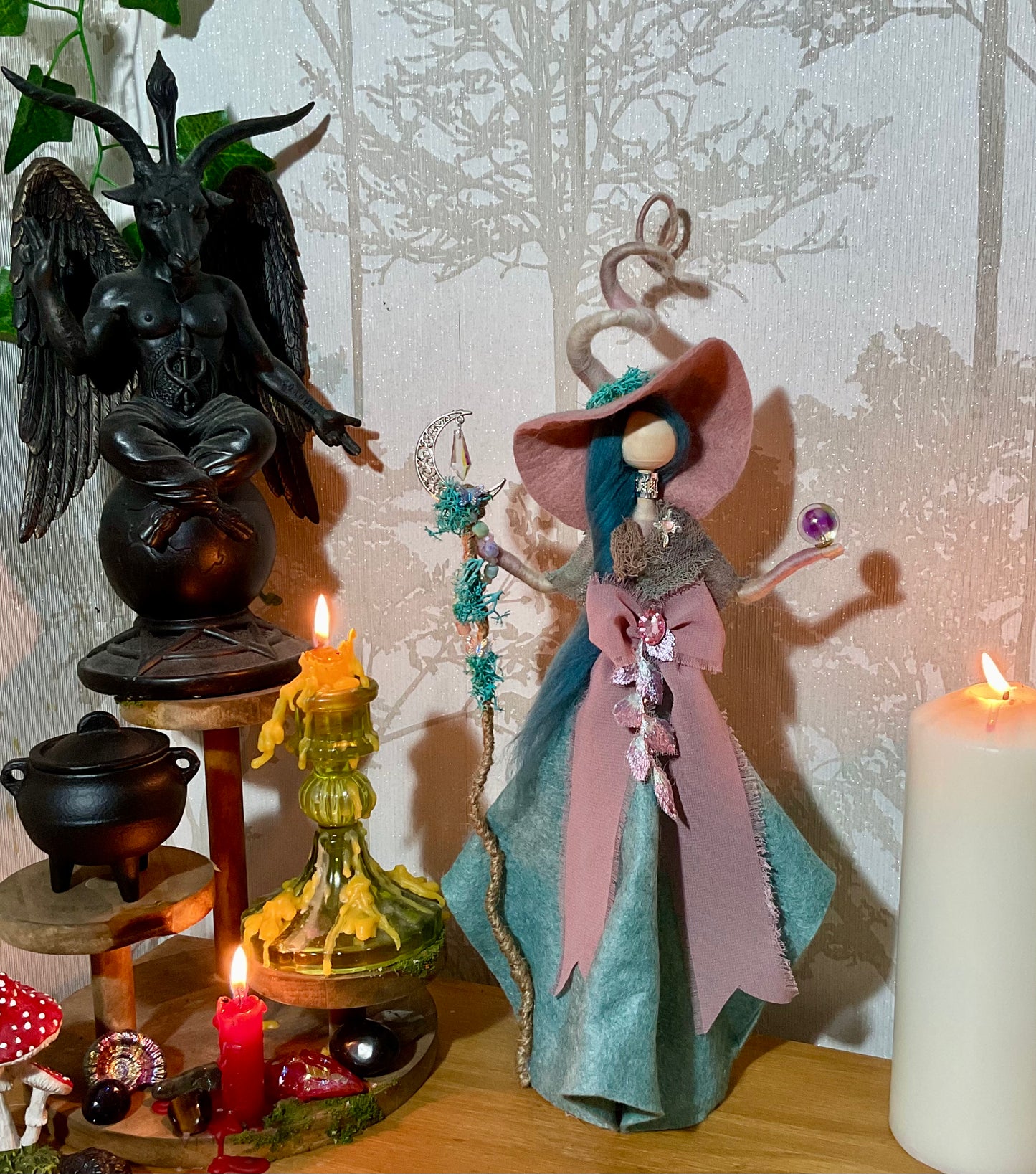 Pink and teal witch