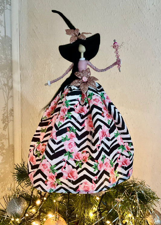 Flamingo fabric witch tree topper