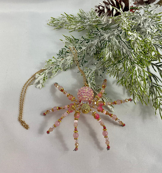 Cat eye and Austrian crystal beaded pink spider