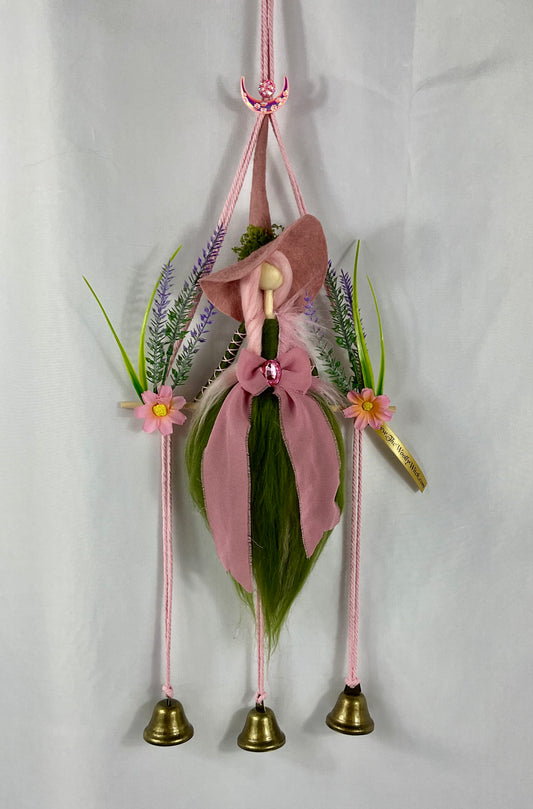 Pink and green woolly witch bells