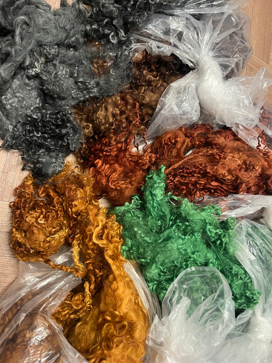 Wensleydale wool locks. 125g bag of 5 colours